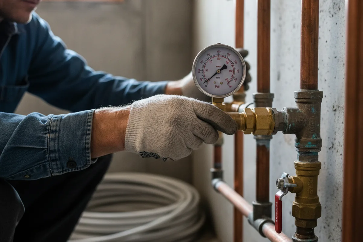 Pressure testing a repaired line during Water Line Repair in Michigantown